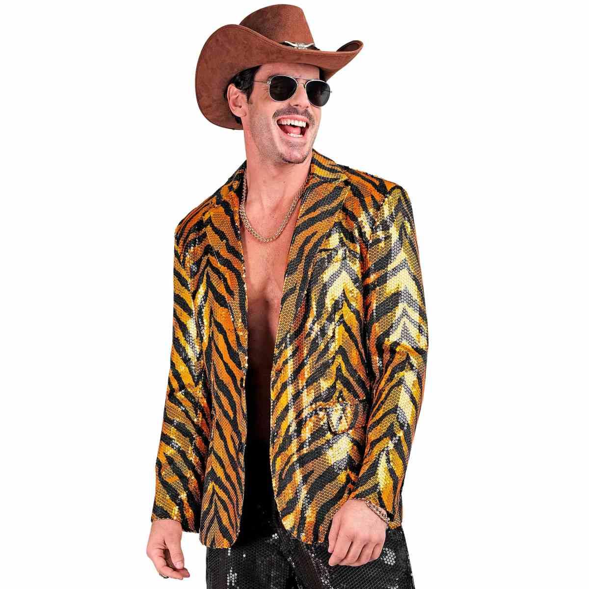 Giacca party disco animalier tigrata paillettes