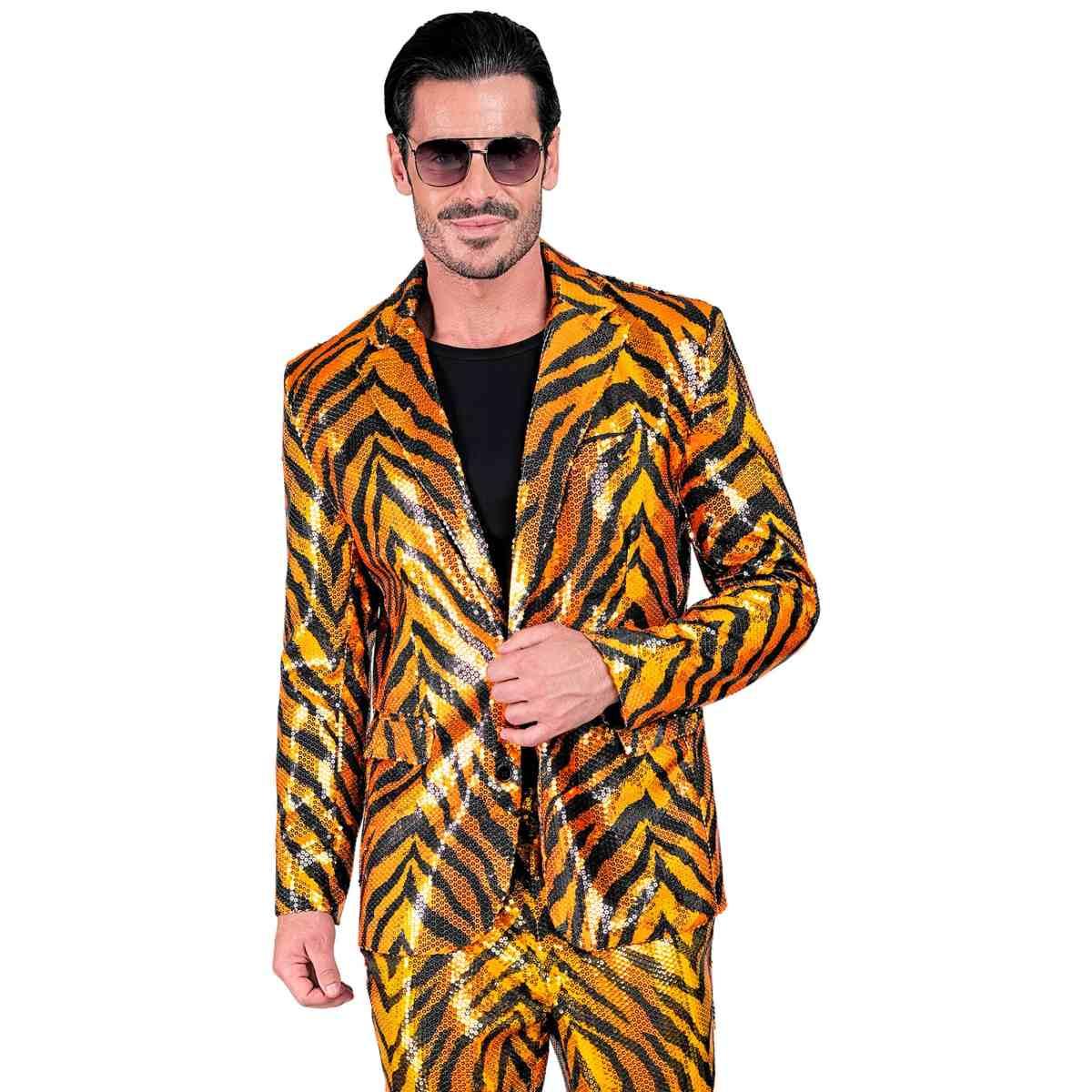Giacca party disco animalier tigrata paillettes
