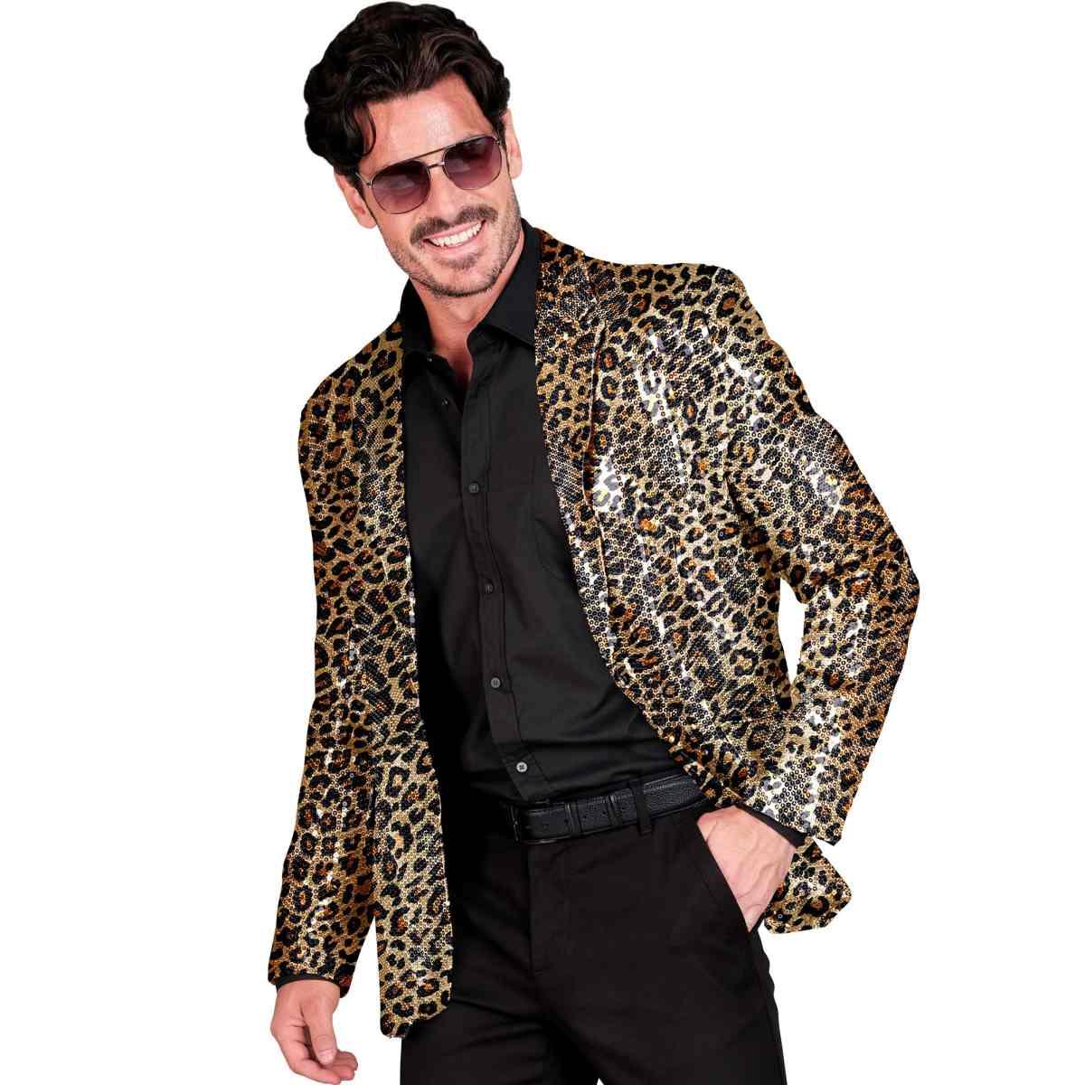 Giacca party disco animalier leopardata paillettes