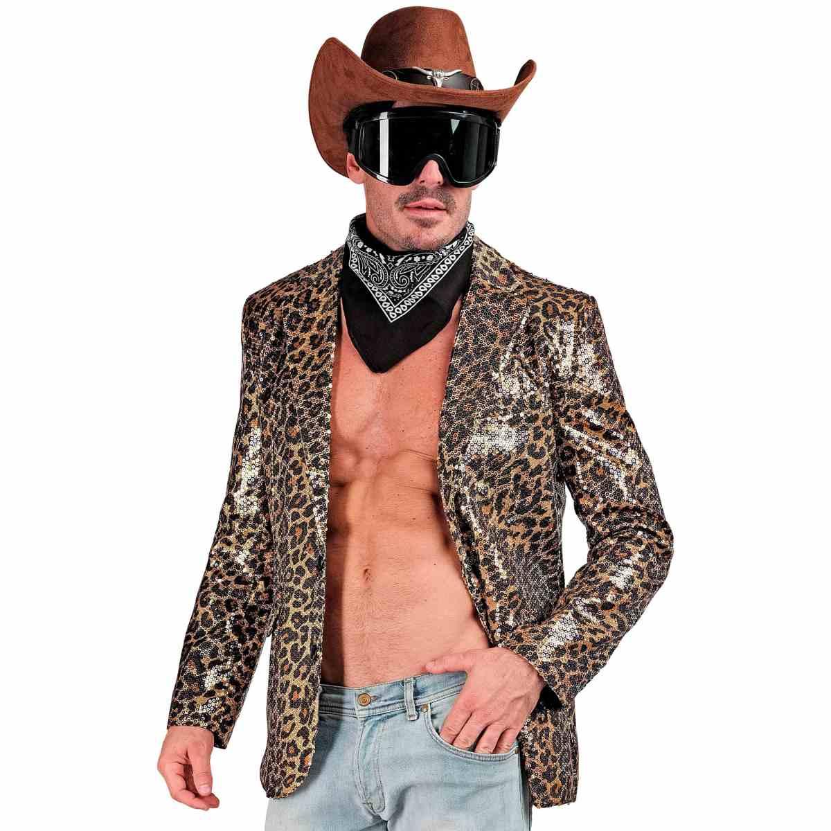 Giacca party disco animalier leopardata paillettes