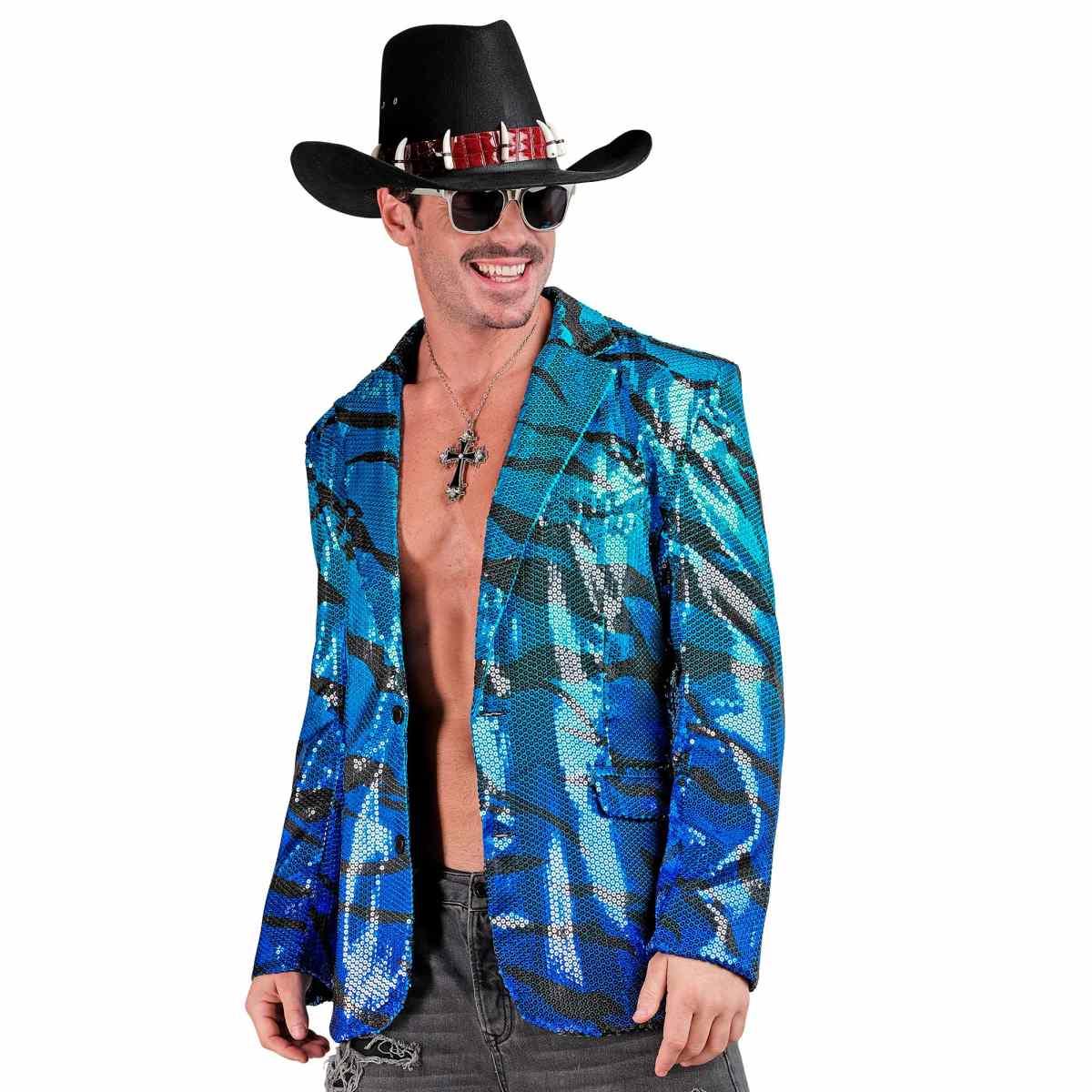 Giacca party disco animalier zebrata paillettes blu