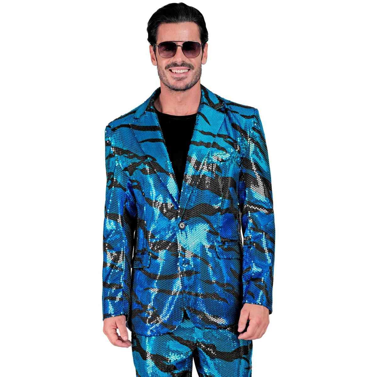 Giacca party disco animalier zebrata paillettes blu