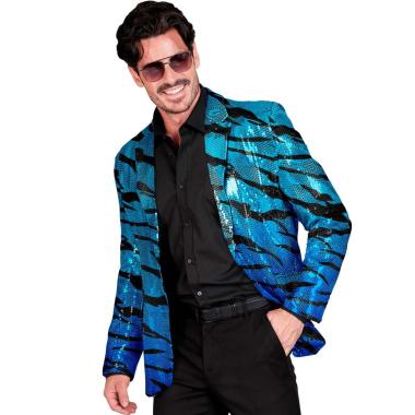 Giacca party disco animalier zebrata paillettes blu