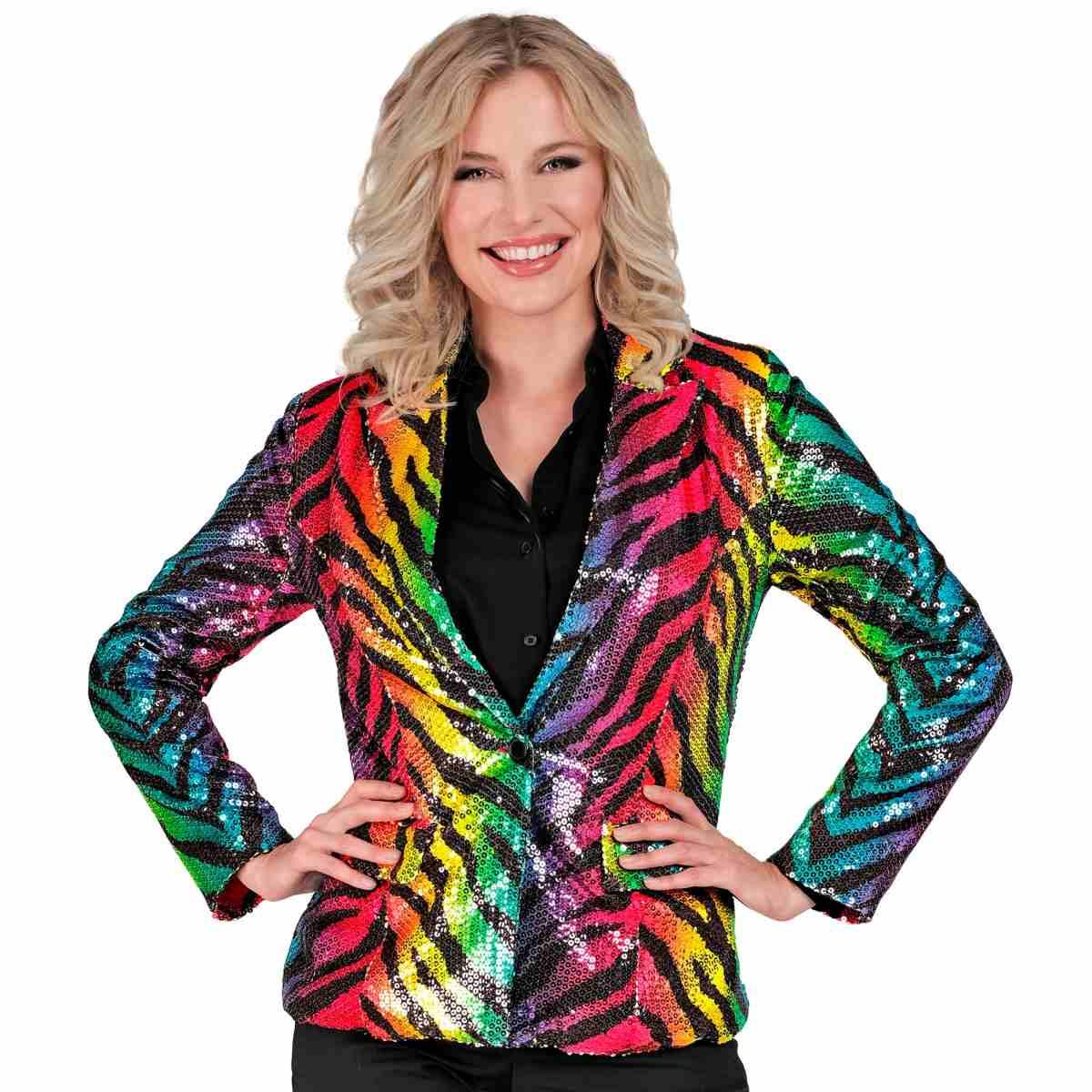 Giacca party disco animalier zebrata paillettes multicolor