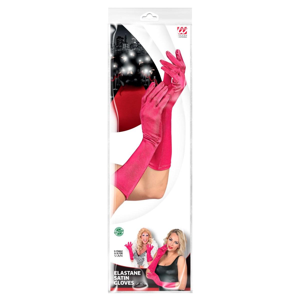 Guanti lunghi rosa fucsia satinati