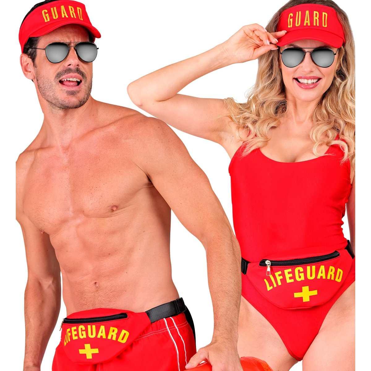 Cappello bagnino rosso visiera marsupio Set 2 pz