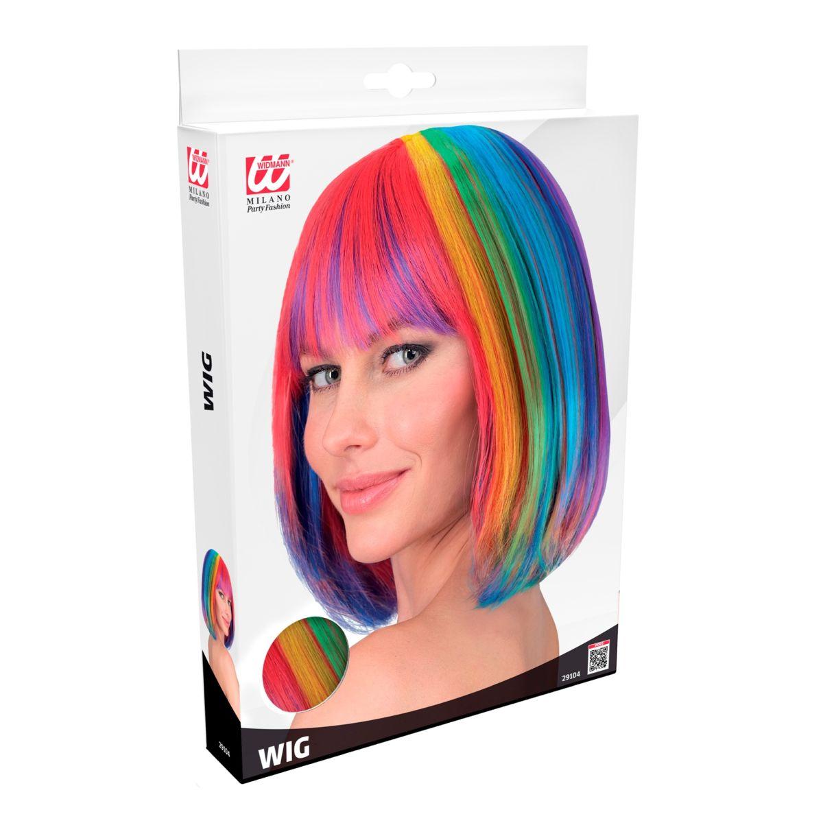 Parrucca caschetto multicolor arcobaleno liscia frangia