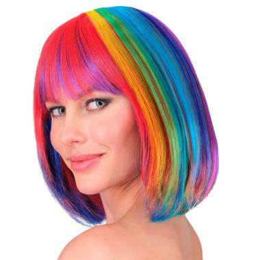 Parrucca caschetto multicolor arcobaleno liscia frangia