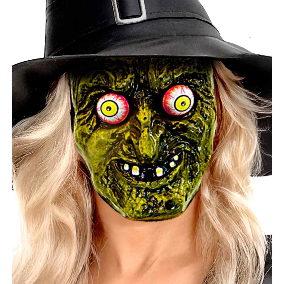 Maschera viso pvc horror strega occhi spalancati