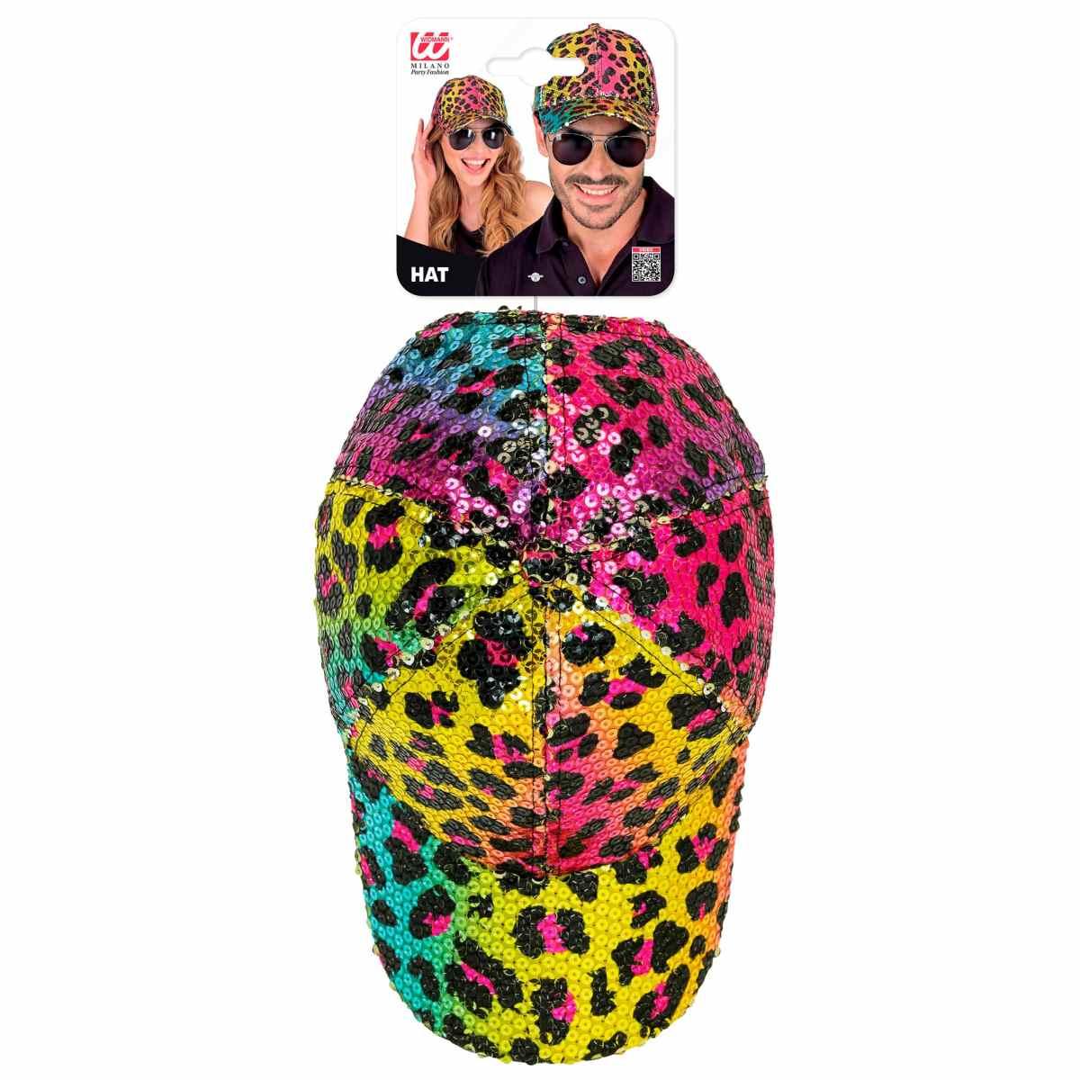 Cappello berretto animalier leopardo paillettes multicolor