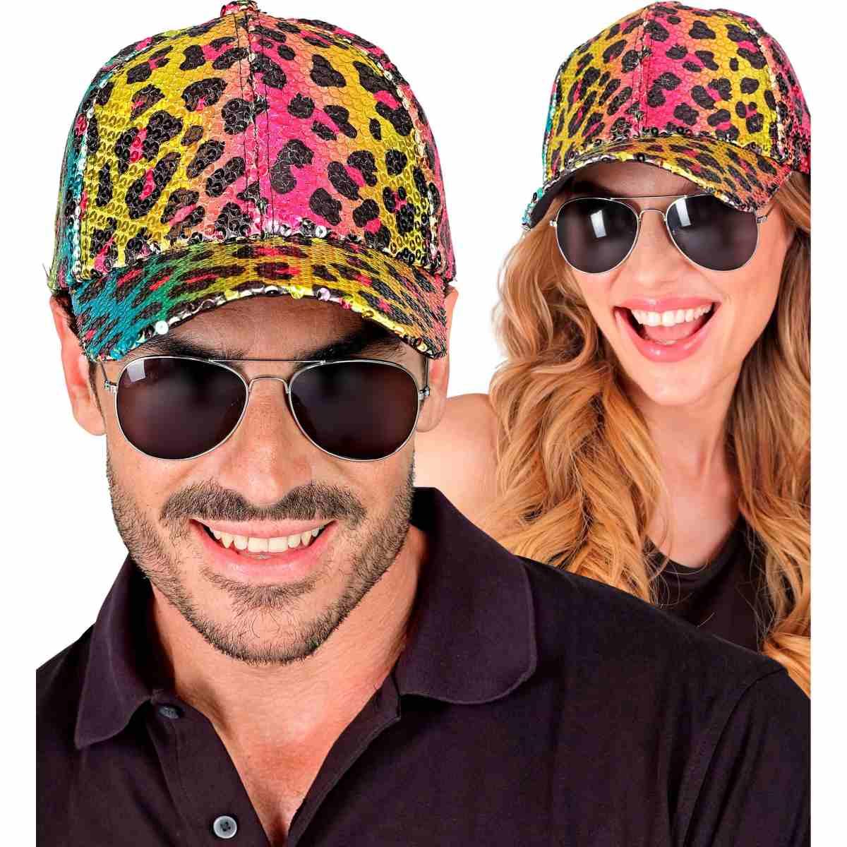 Cappello berretto animalier leopardo paillettes multicolor