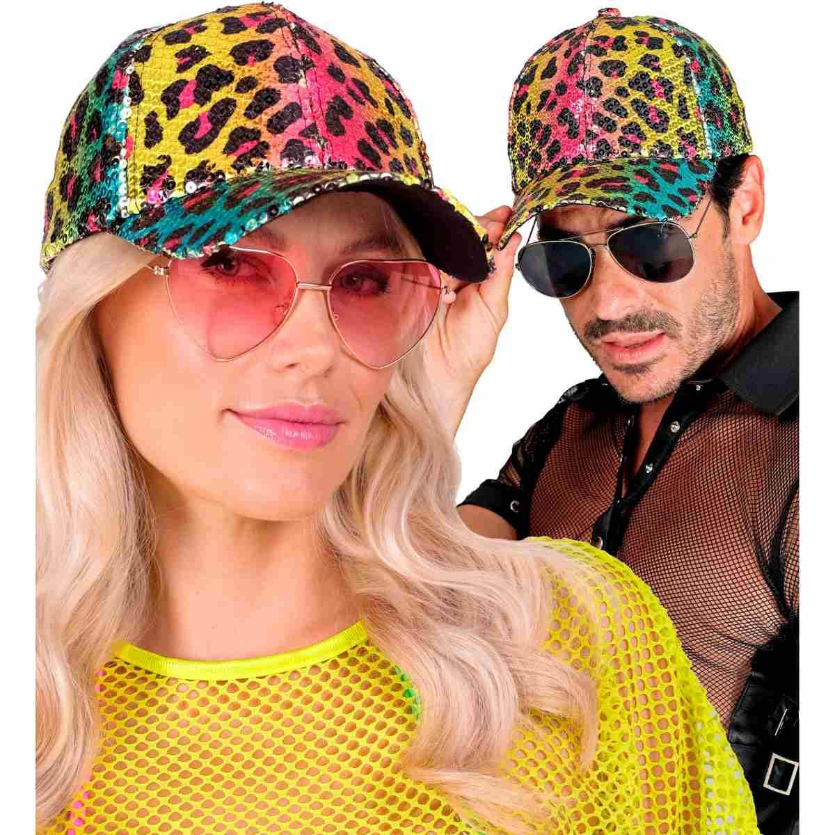 Cappello berretto animalier leopardo paillettes multicolor
