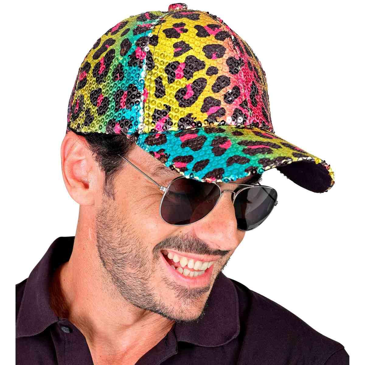 Cappello berretto animalier leopardo paillettes multicolor