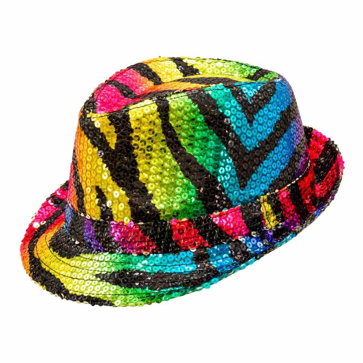 Cappello borsalino animalier zebrato paillettes multicolor