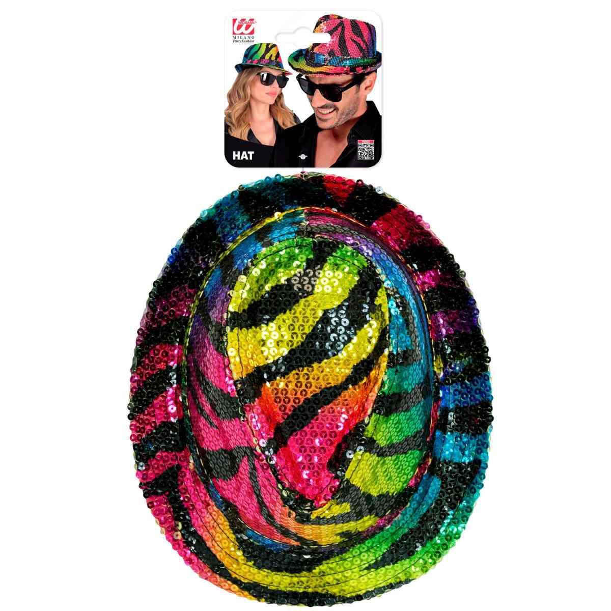 Cappello borsalino animalier zebrato paillettes multicolor