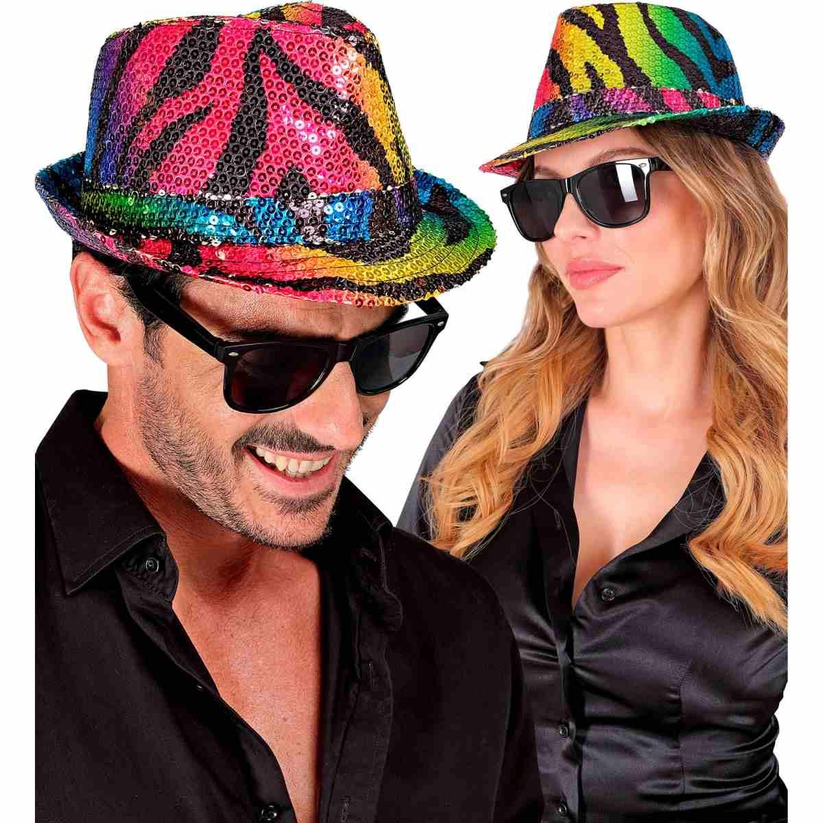 Cappello borsalino animalier zebrato paillettes multicolor