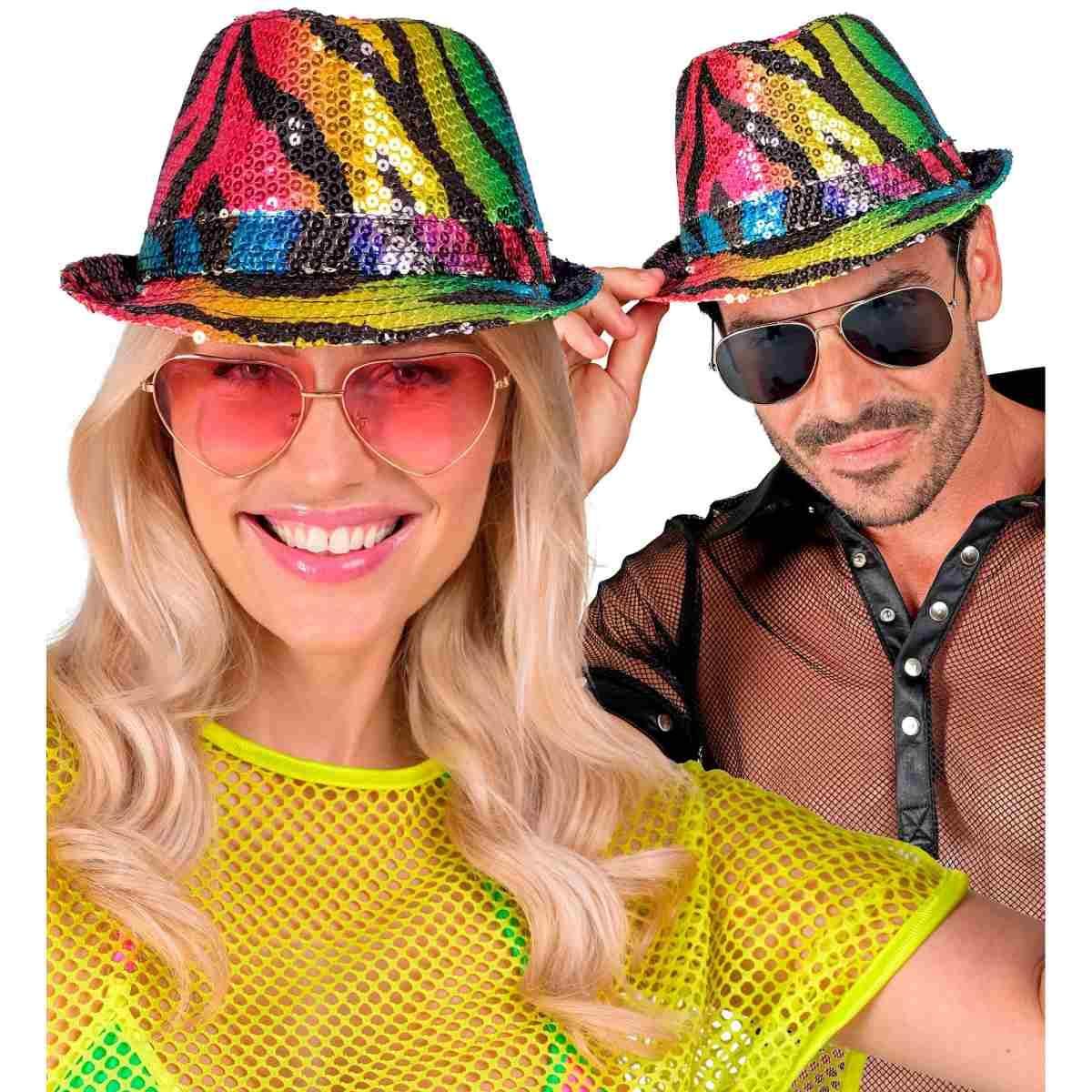 Cappello borsalino animalier zebrato paillettes multicolor