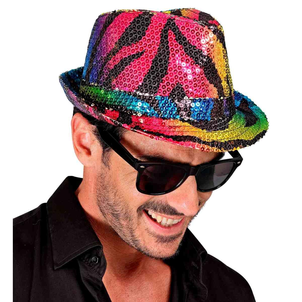 Cappello borsalino animalier zebrato paillettes multicolor