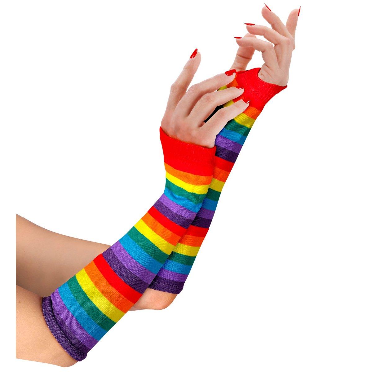 Guanti lunghi arcobaleno multicolor senza dita