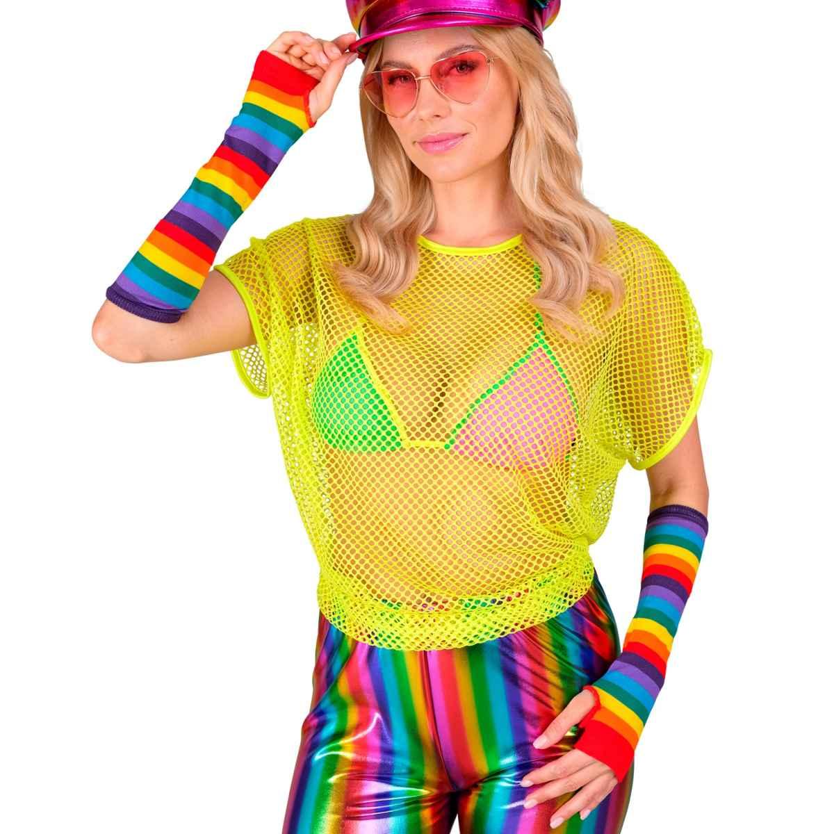 Guanti lunghi arcobaleno multicolor senza dita