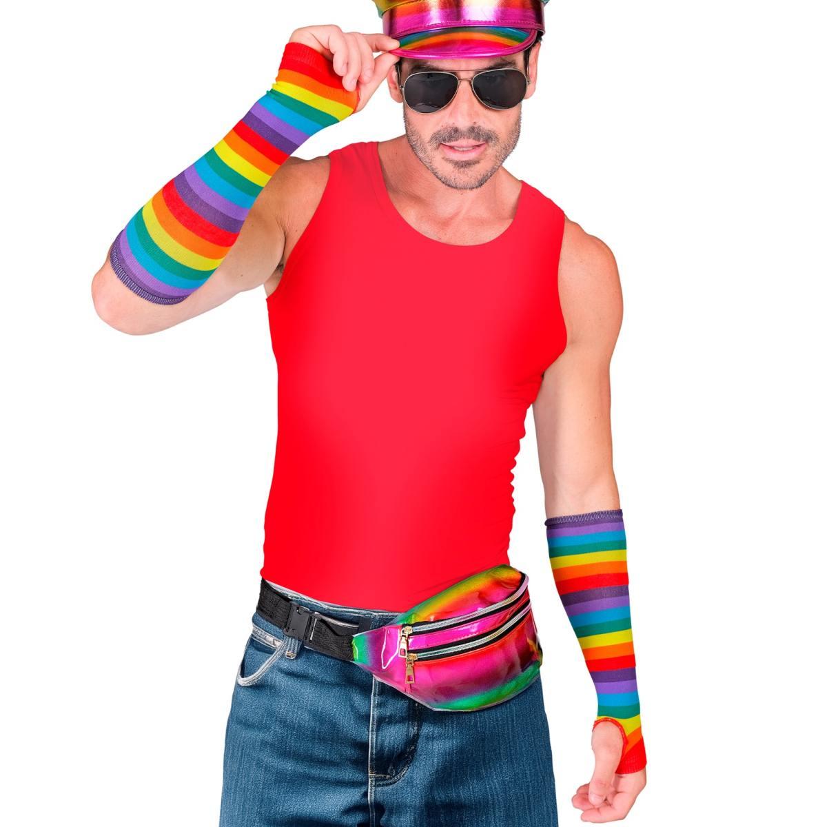 Guanti lunghi arcobaleno multicolor senza dita