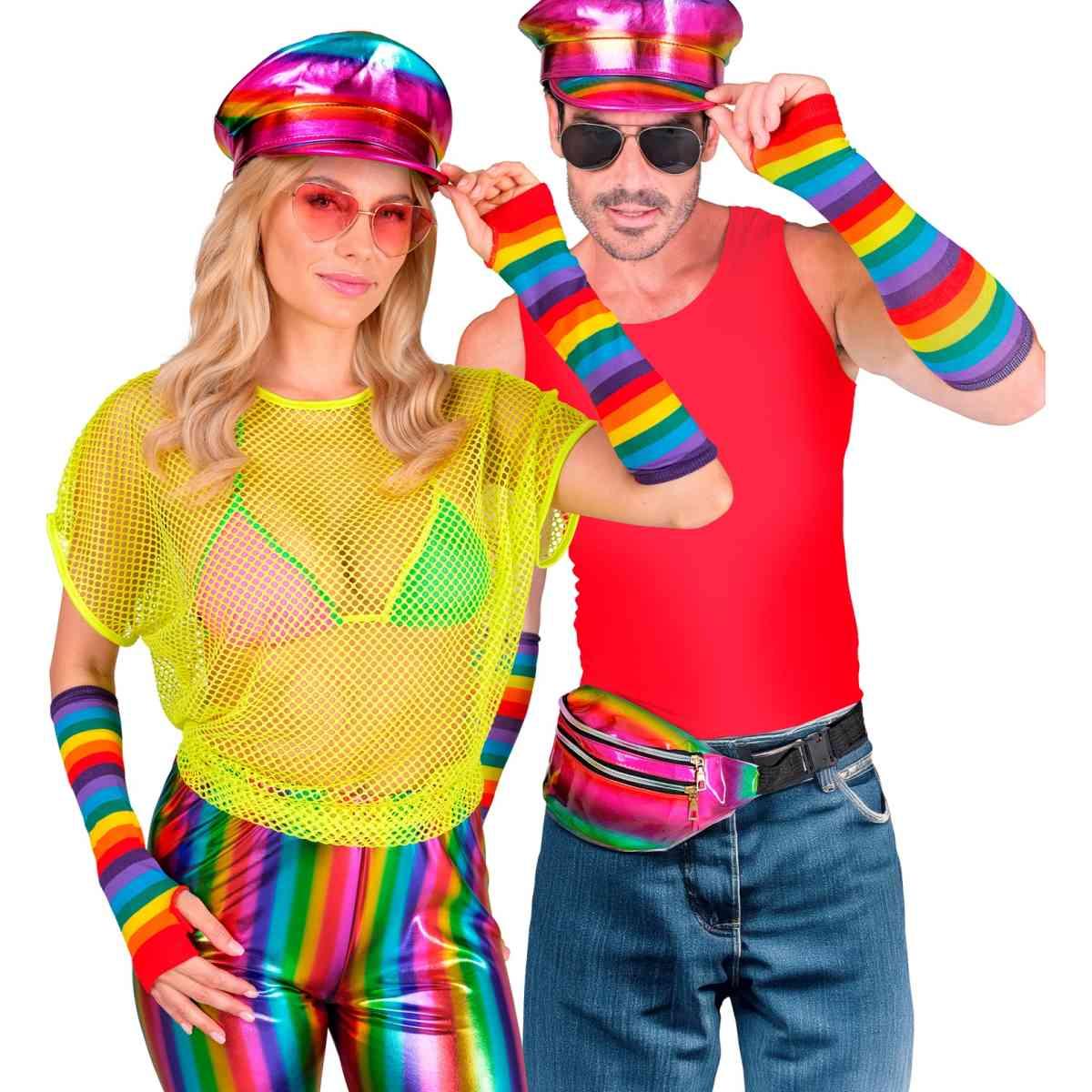 Guanti lunghi arcobaleno multicolor senza dita
