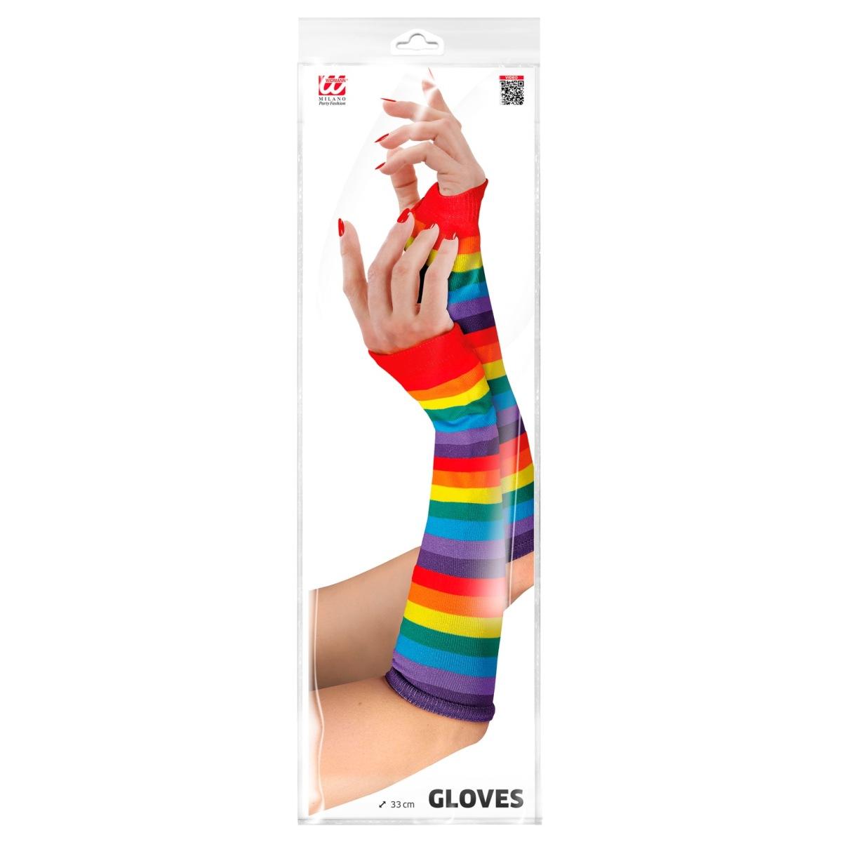 Guanti lunghi arcobaleno multicolor senza dita