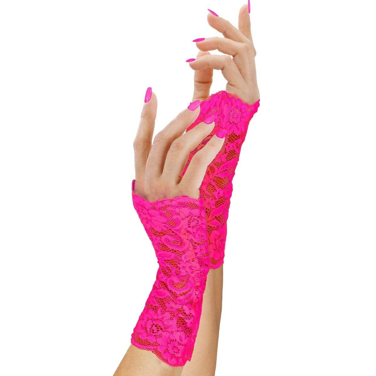 Guanti corti pizzo rosa fluo