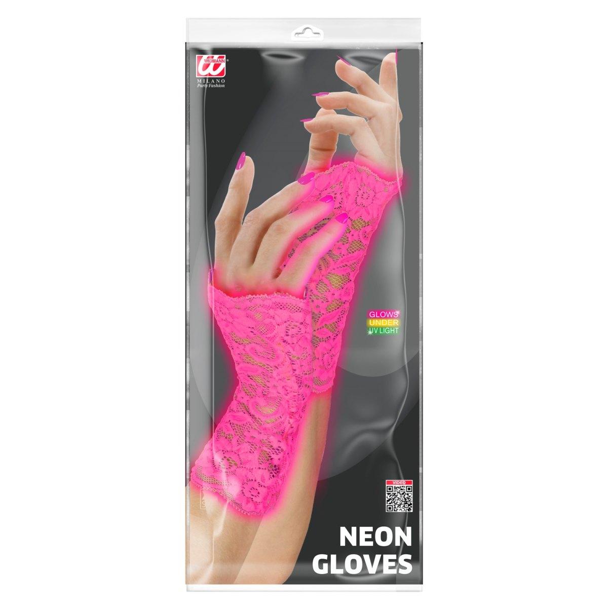 Guanti corti pizzo rosa fluo
