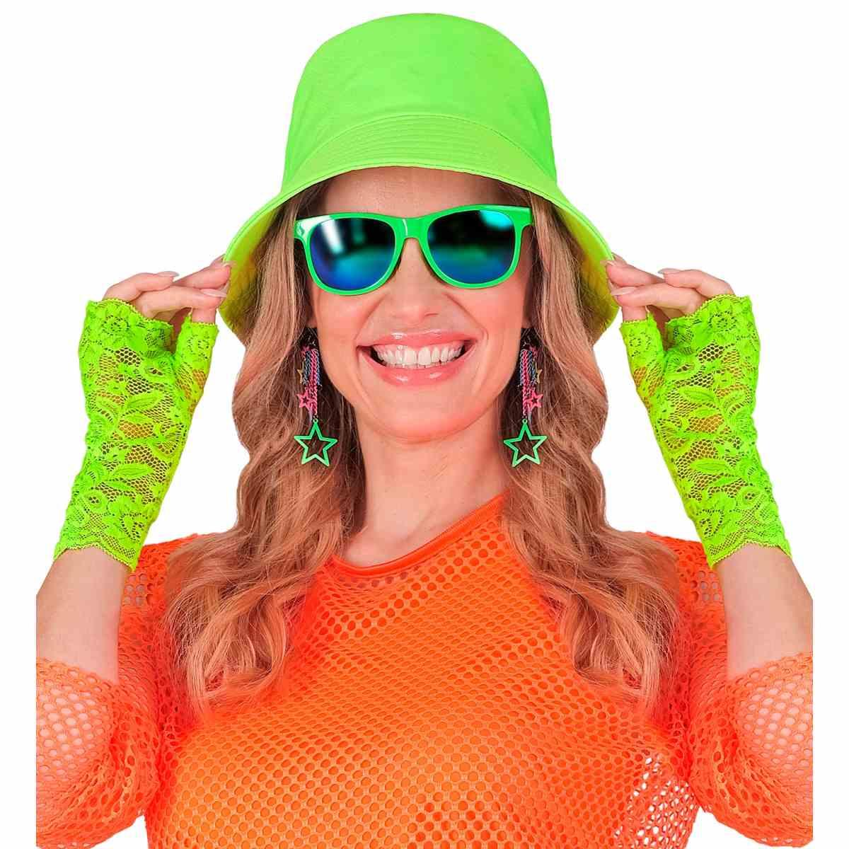 Guanti corti pizzo verde fluo