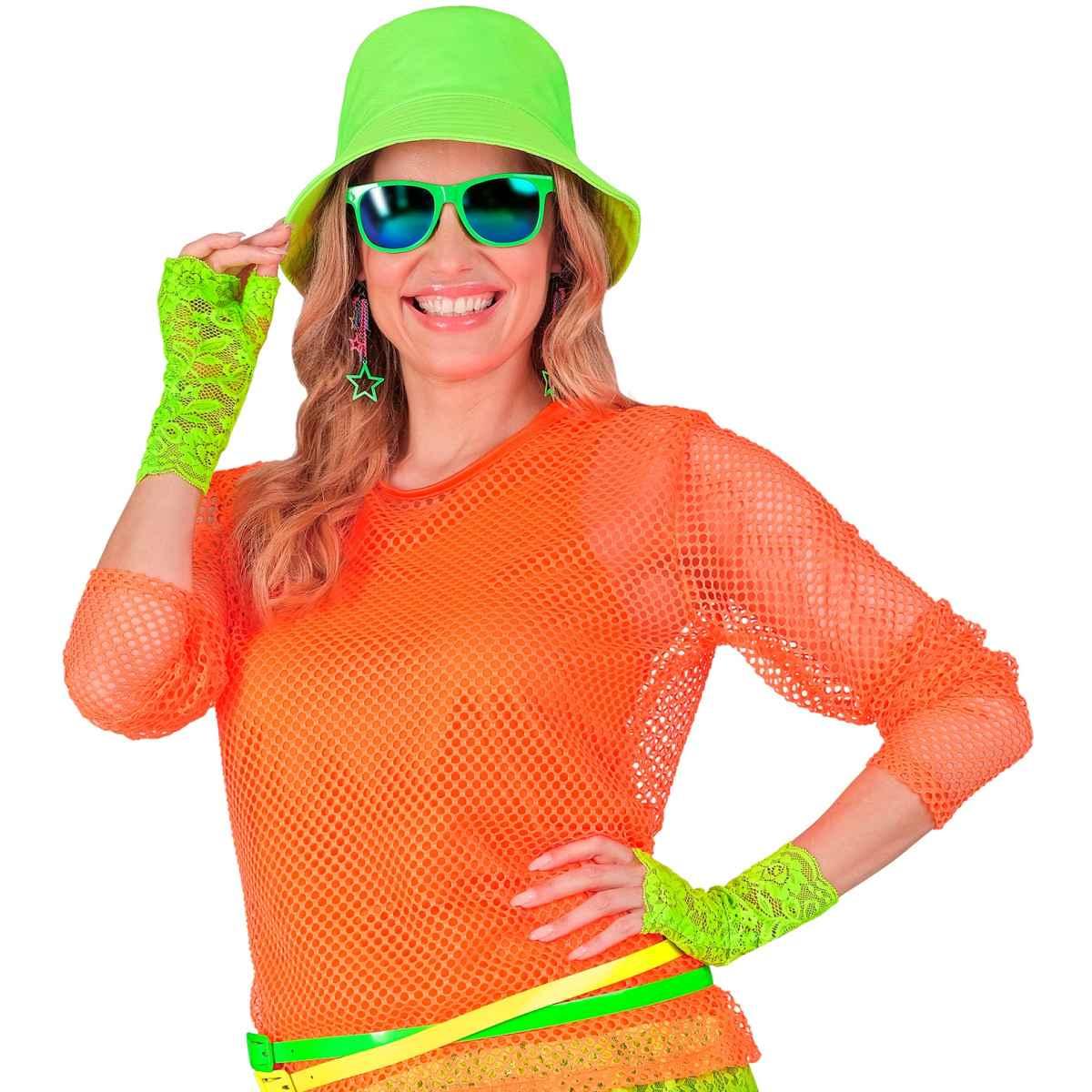 Guanti corti pizzo verde fluo