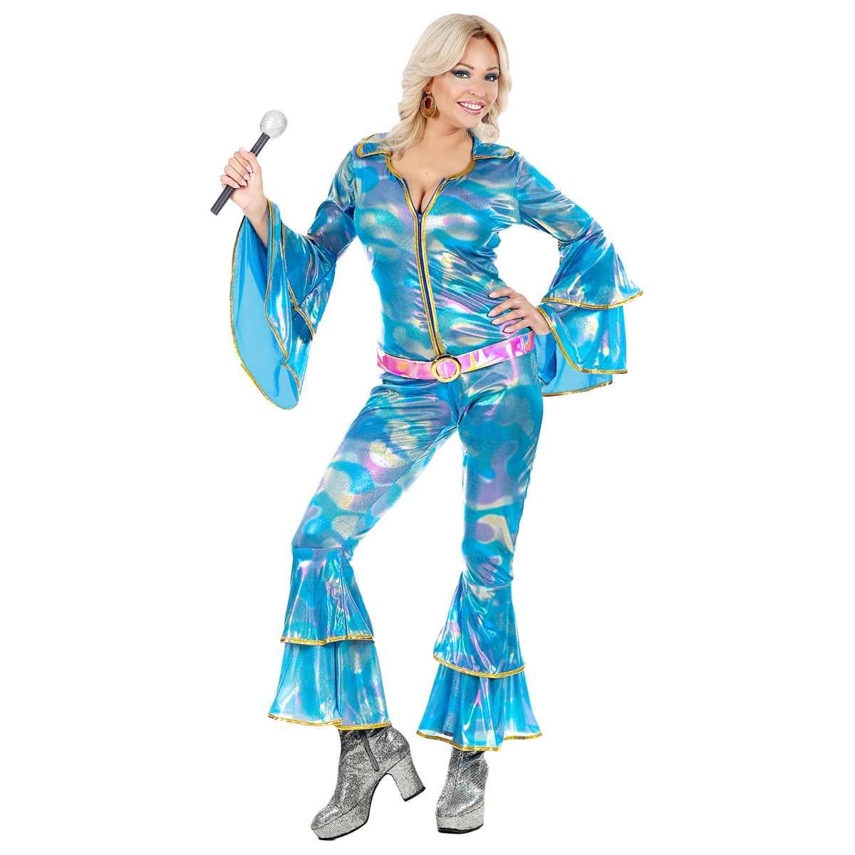 Costume tuta disco anni 70 azzurra