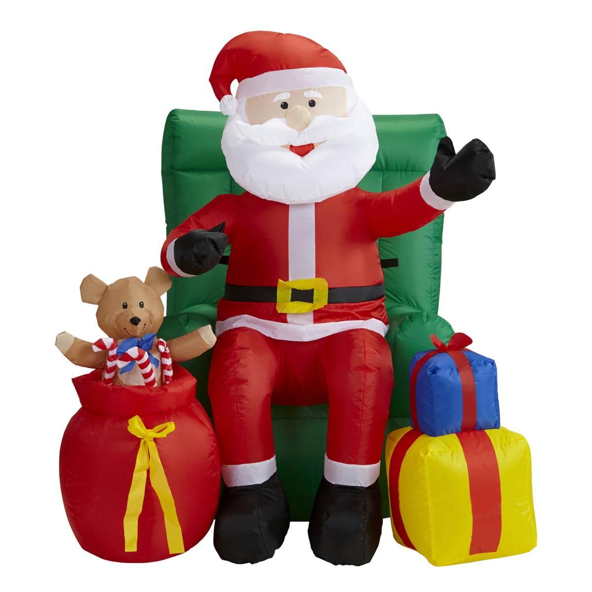 Decorazione natalizia babbo natale gonfiabile seduto regali 122 cm