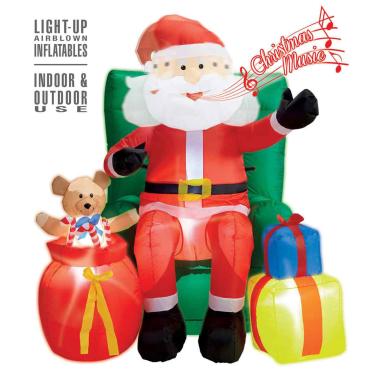 Decorazione natalizia babbo natale gonfiabile seduto regali 122 cm