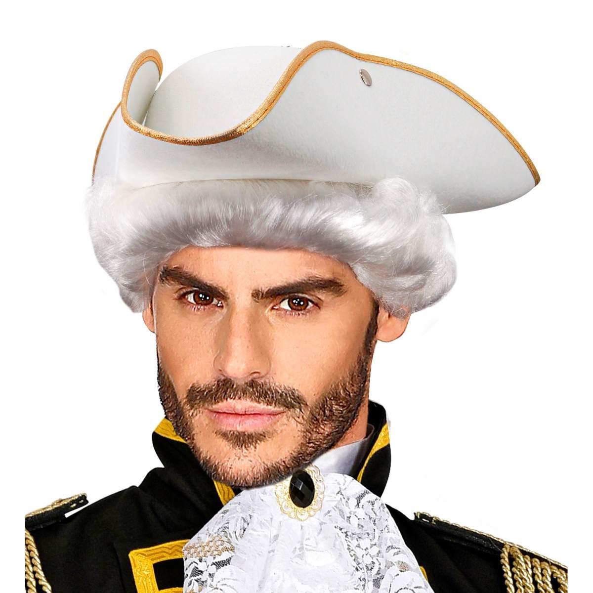 Cappello tricorno bianco bordo oro