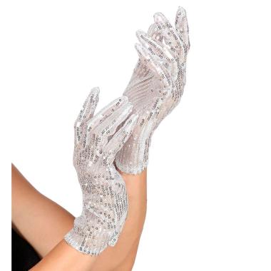 Guanti corti argento paillettes