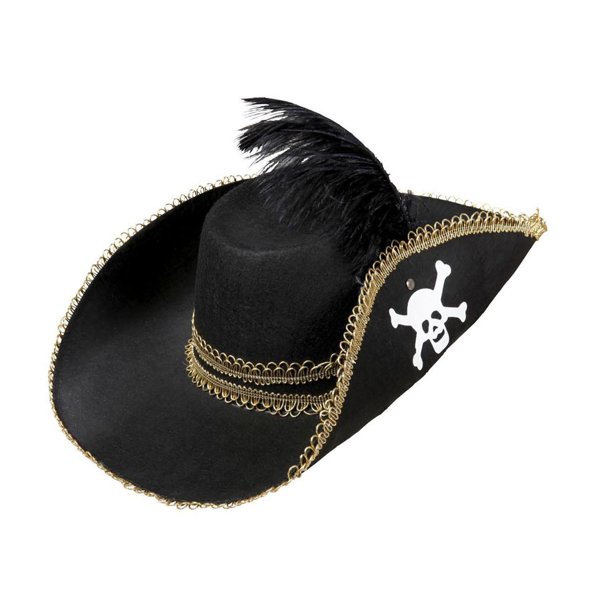 Cappello pirata nero teschio piuma