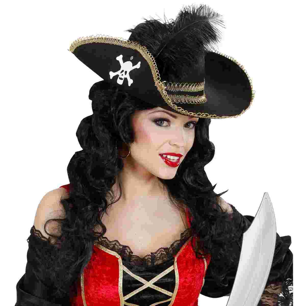 Cappello pirata nero teschio piuma