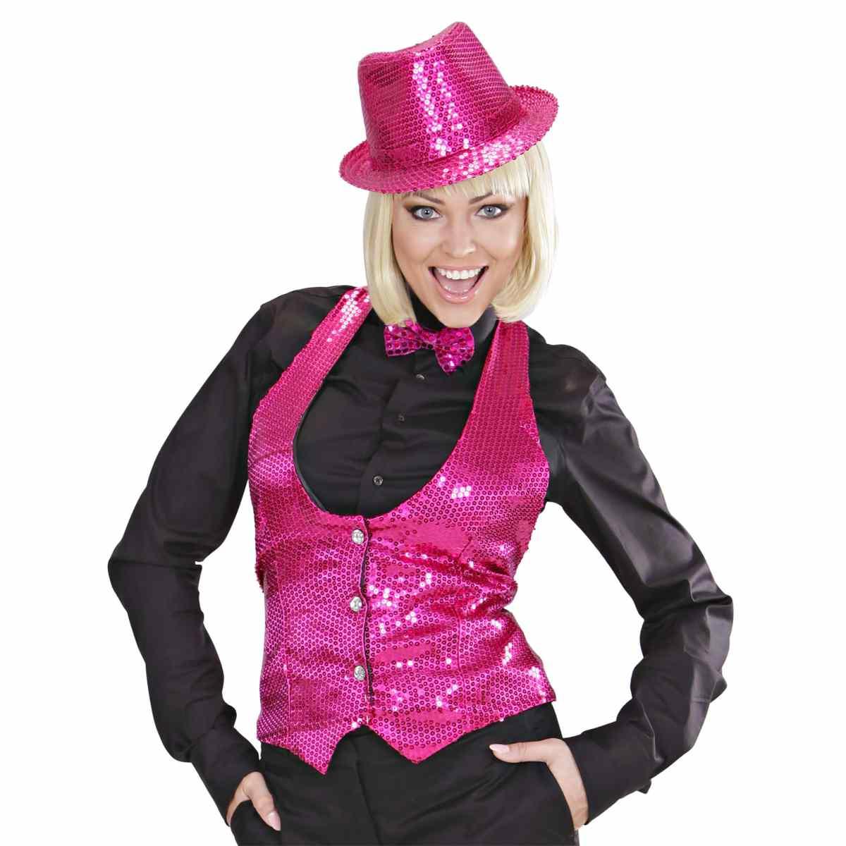 Costume gilet rosa paillettes