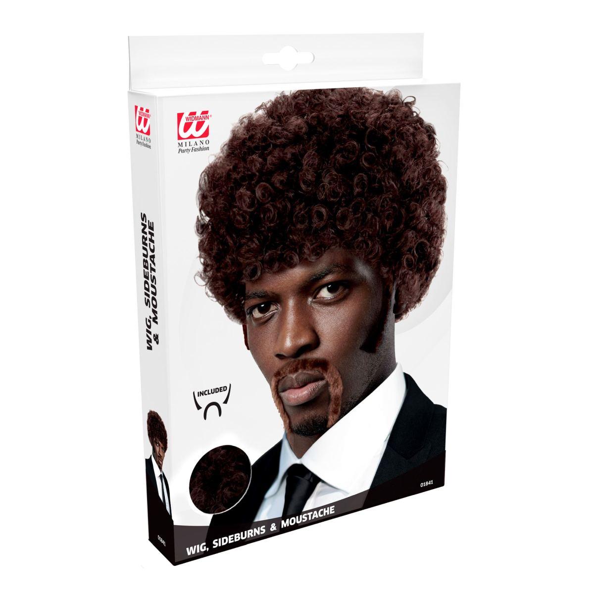 Parrucca afro castana riccia pulp baffi bate