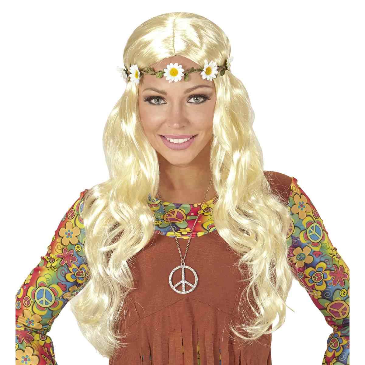 Parrucca hippie bionda fascia margherite