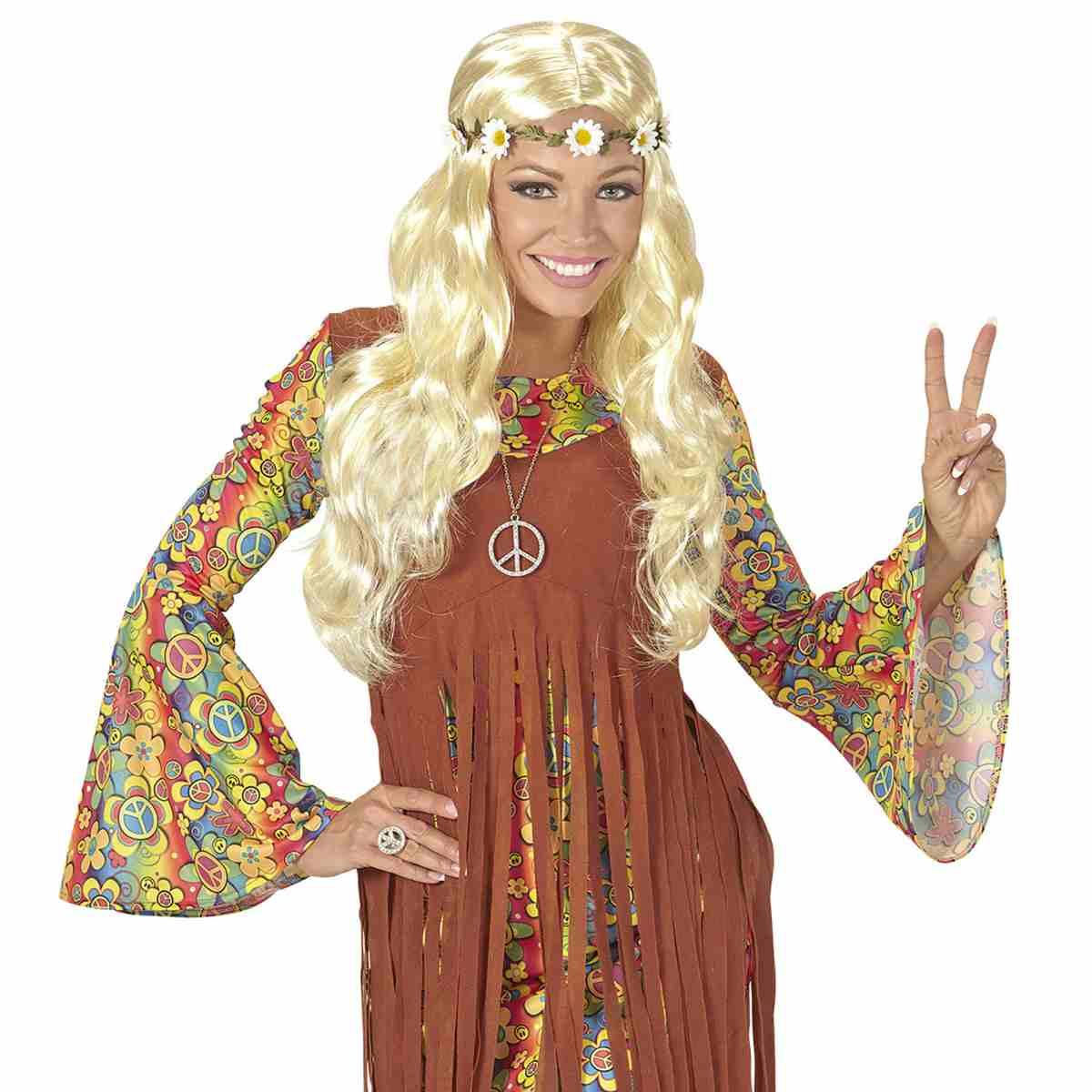 Parrucca hippie bionda fascia margherite