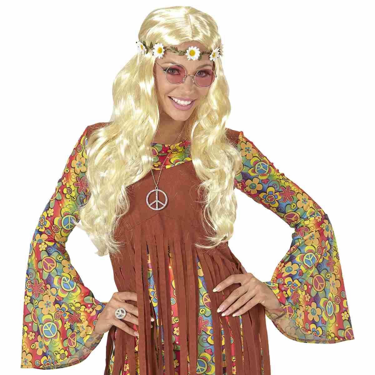 Parrucca hippie bionda fascia margherite