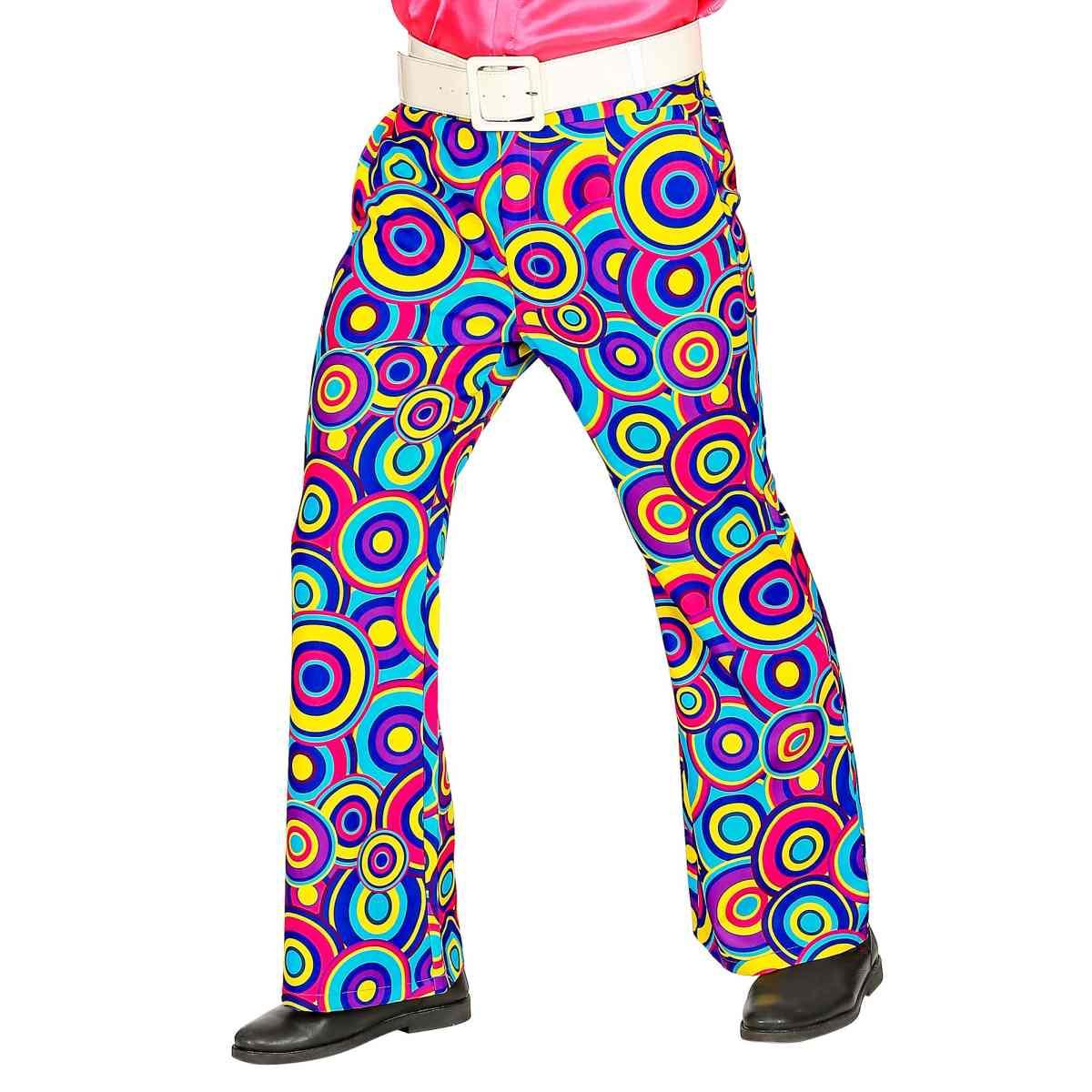 Pantaloni anni 70 80 fantasia cerchi blu