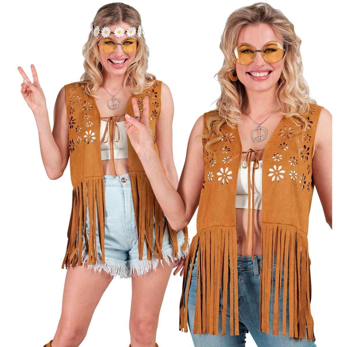 Costume gilet marrone traforato frange