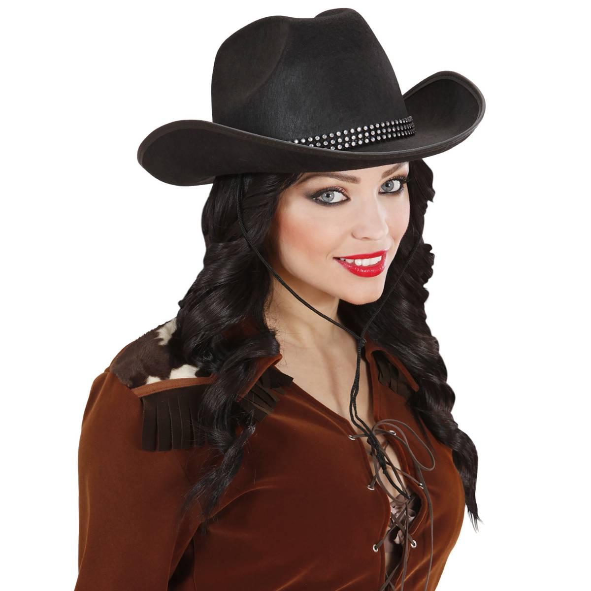 Cappello cowboy nero strass