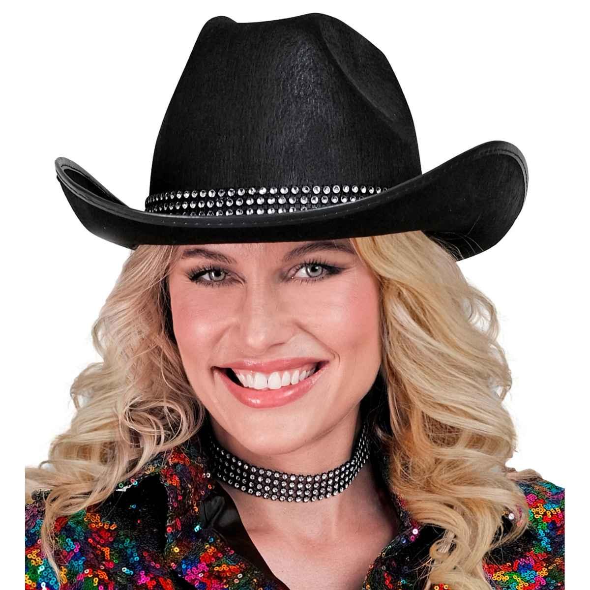 Cappello cowboy nero strass
