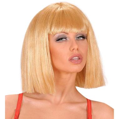 Parrucca caschetto bionda liscia frangia show girl