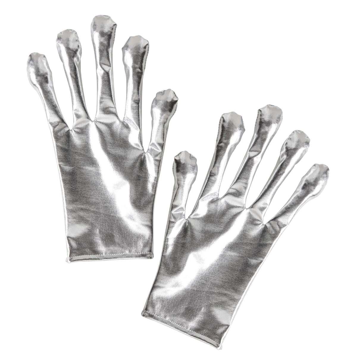Guanti corti alieno argento metallizzati