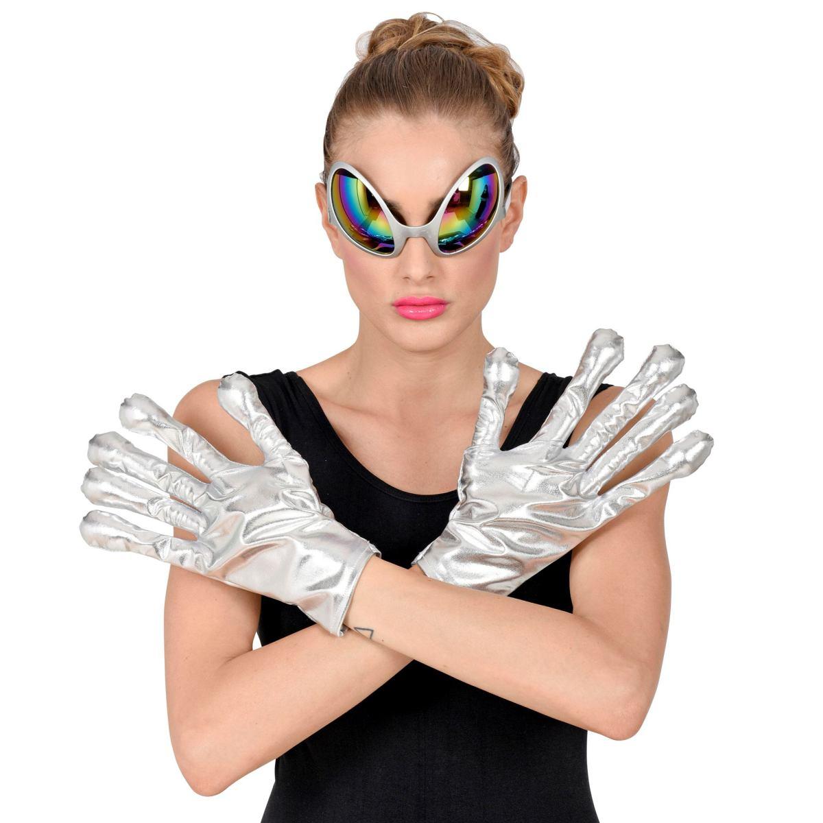 Guanti corti alieno argento metallizzati